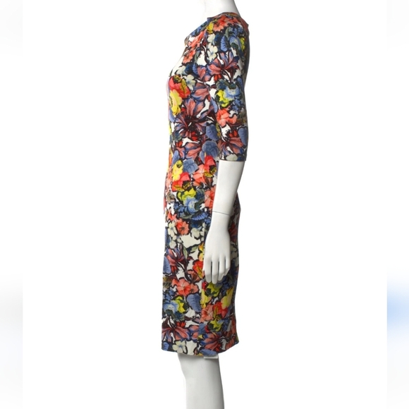 Erdem Wilhelmina Colourful Floral Knee Length Dress Elbow Sleeves US 8 - Picture 6 of 17